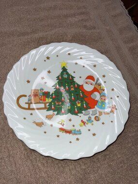 Eschenbach Christmas Porcelain Plate Santa & Tree Design Germany Vintage Holiday